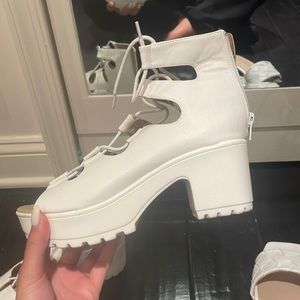 White chunky platform tie up heel sandals